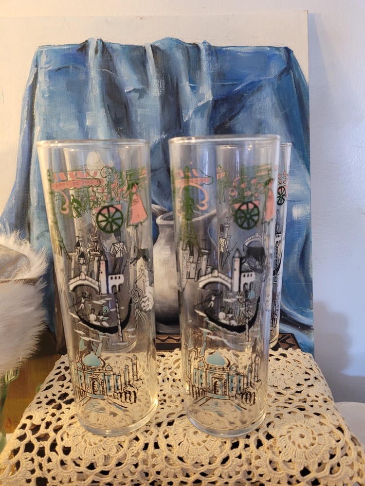 Vintage Libbey World Travel Tom Collins Glasses Set of 4 Mid Century