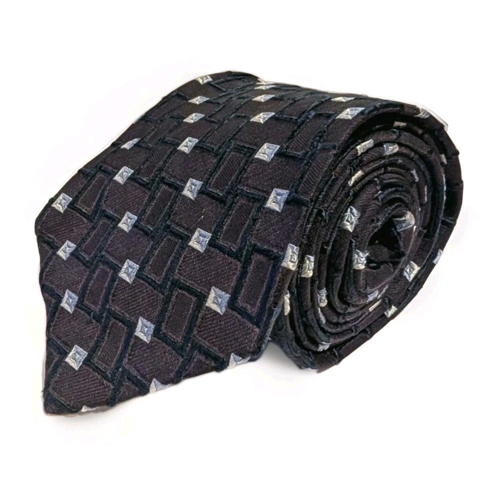 Ermenegildo Zegna Silk Tie Navy Blue Geometric Luxury Designer Necktie 3.5x57