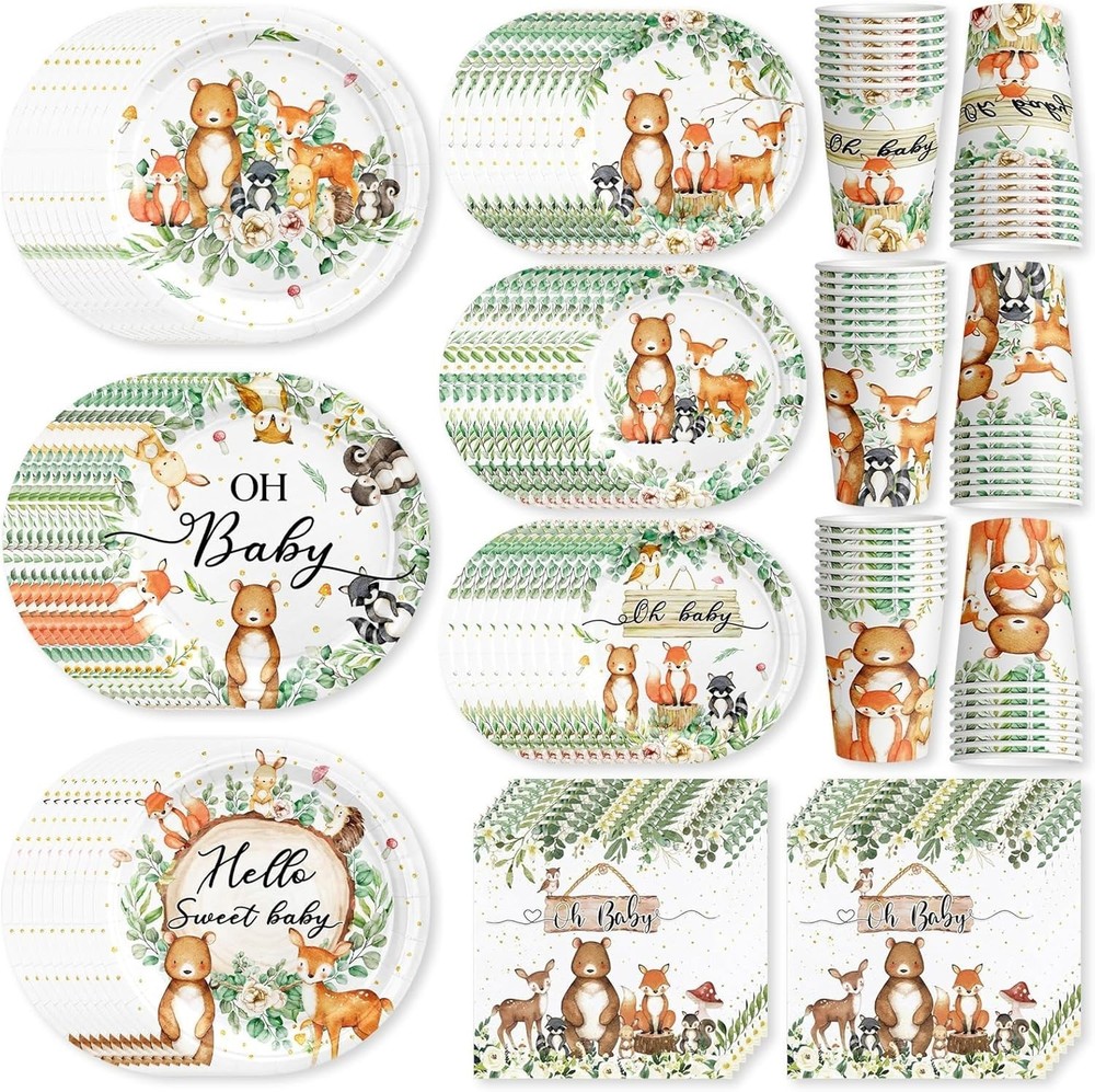 130 PCS Woodland Baby Shower Party Supplies for Boys Girls Forest Animal Wild...