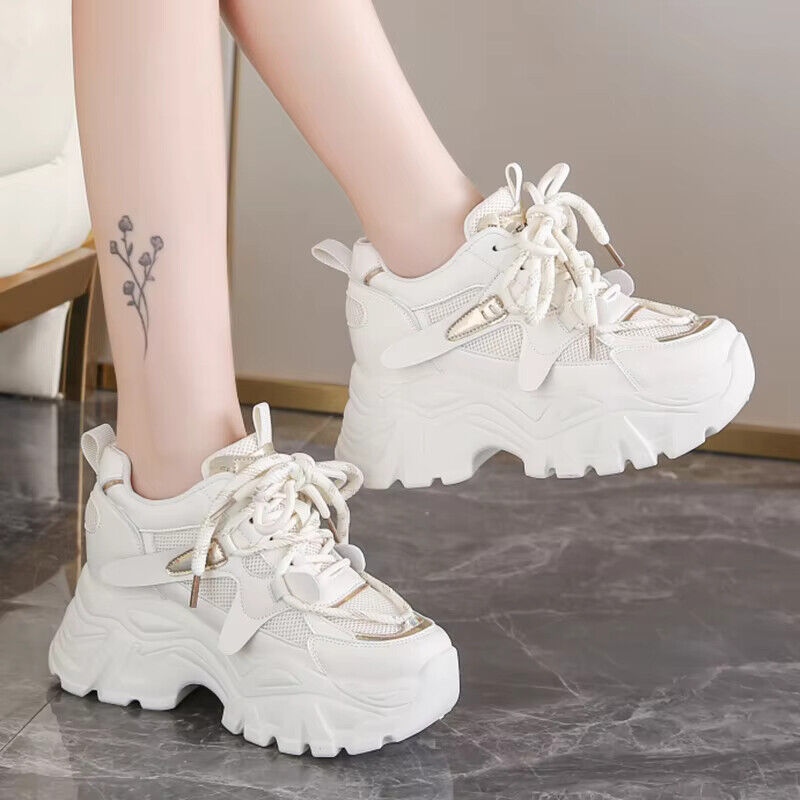 Comfortable Women's Fashion White Chunky Sneakers Thick Bottom Breath Sport Shoe