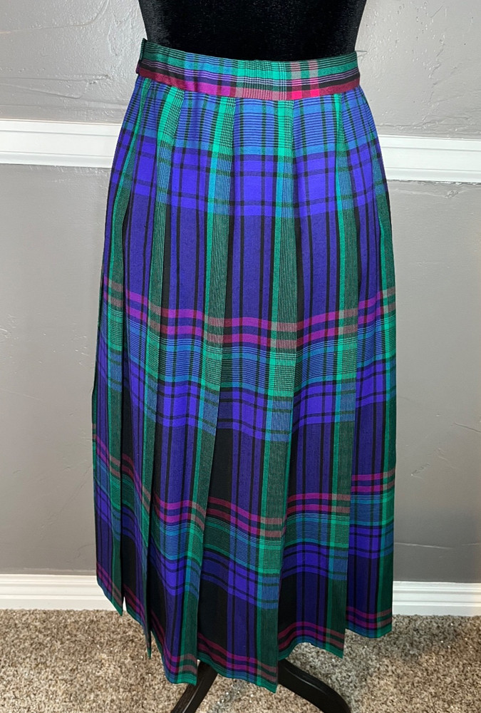Vintage Pendleton Plaid Skirt Women Sz 12 Petite 100% Virgin Wool Pleated Preppy