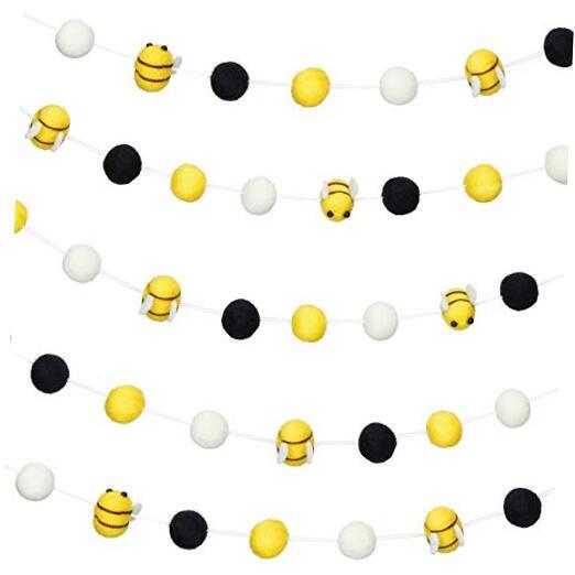 Bee Felt Ball Garland Pom Pom Banner - Honeybee Decor Hanging 2
