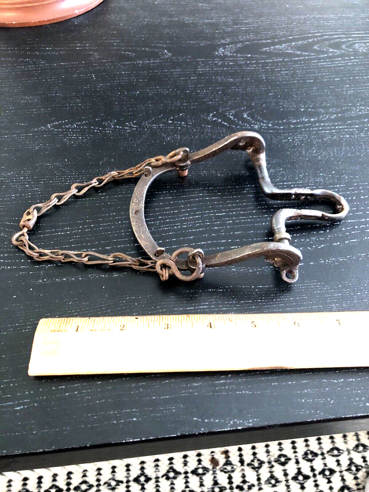 Antique Western Equestrian  Hand Forged  Iron  Horse Harness Bit & Chain Rare