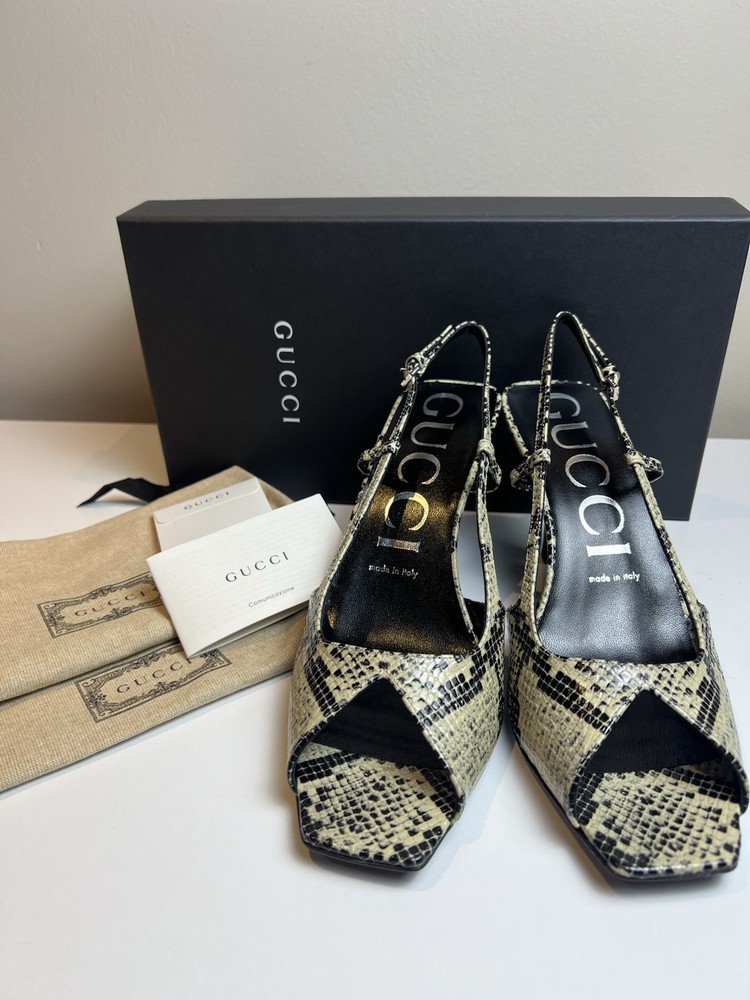 Gucci Beige Python Print Leather Sandals Size 39 EU BNWB