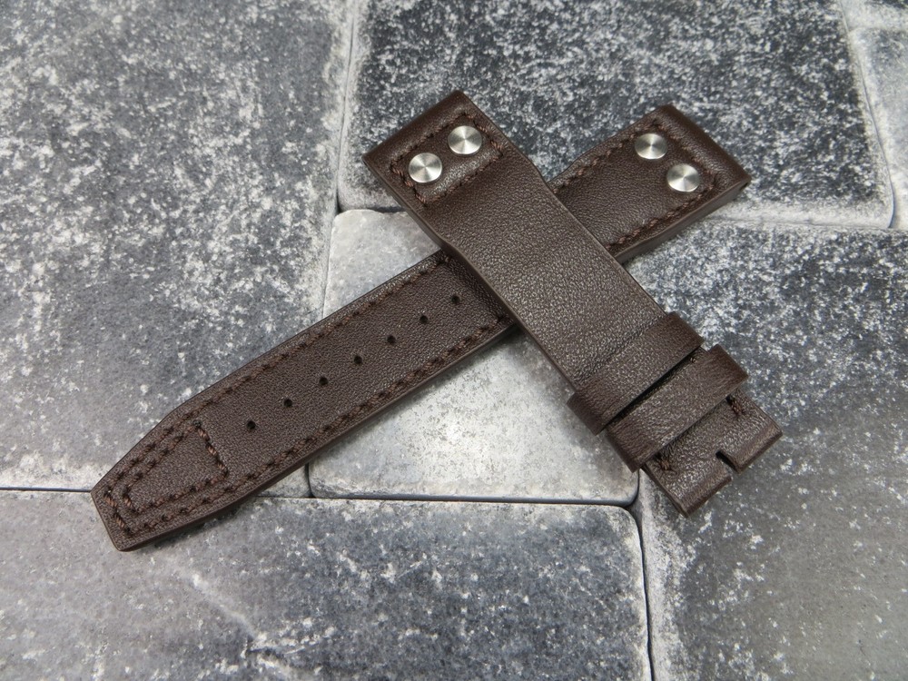 20mm Brown Calf Leather Rivet Watch Band for IWC Pilot Portugieser