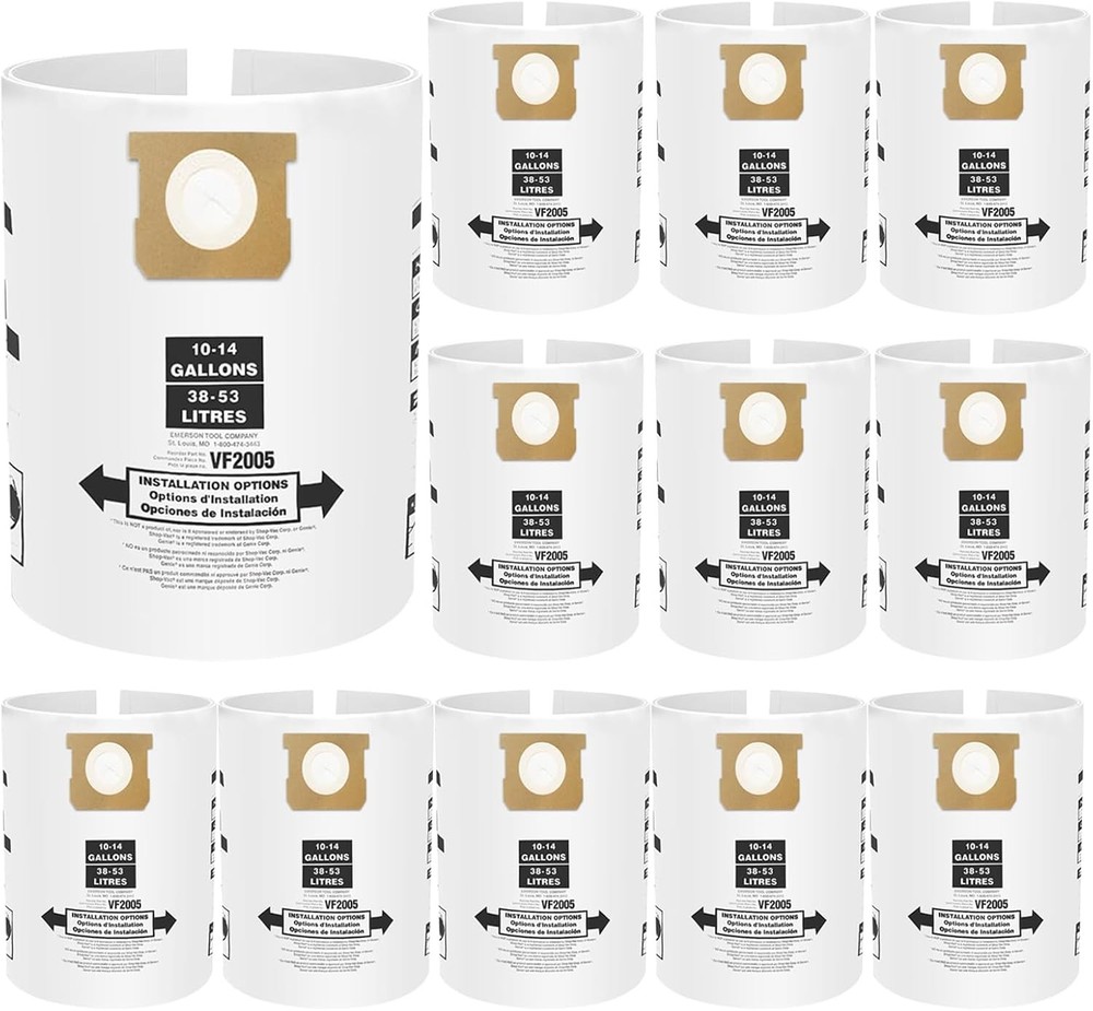 12 Pack VF2005 Vacuum Bags Compatible with Shop Vac Bags 10-14 Gallon,