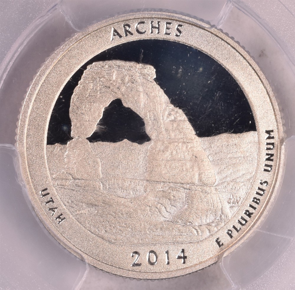 2014-S Arches Silver Quarter - PCGS PR69 DCAM First Strike Limited Edition Label
