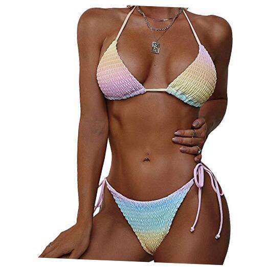 Women's Sexy Halter Bikini Sets Ditsy Floral Print Color Block Medium 4-multi