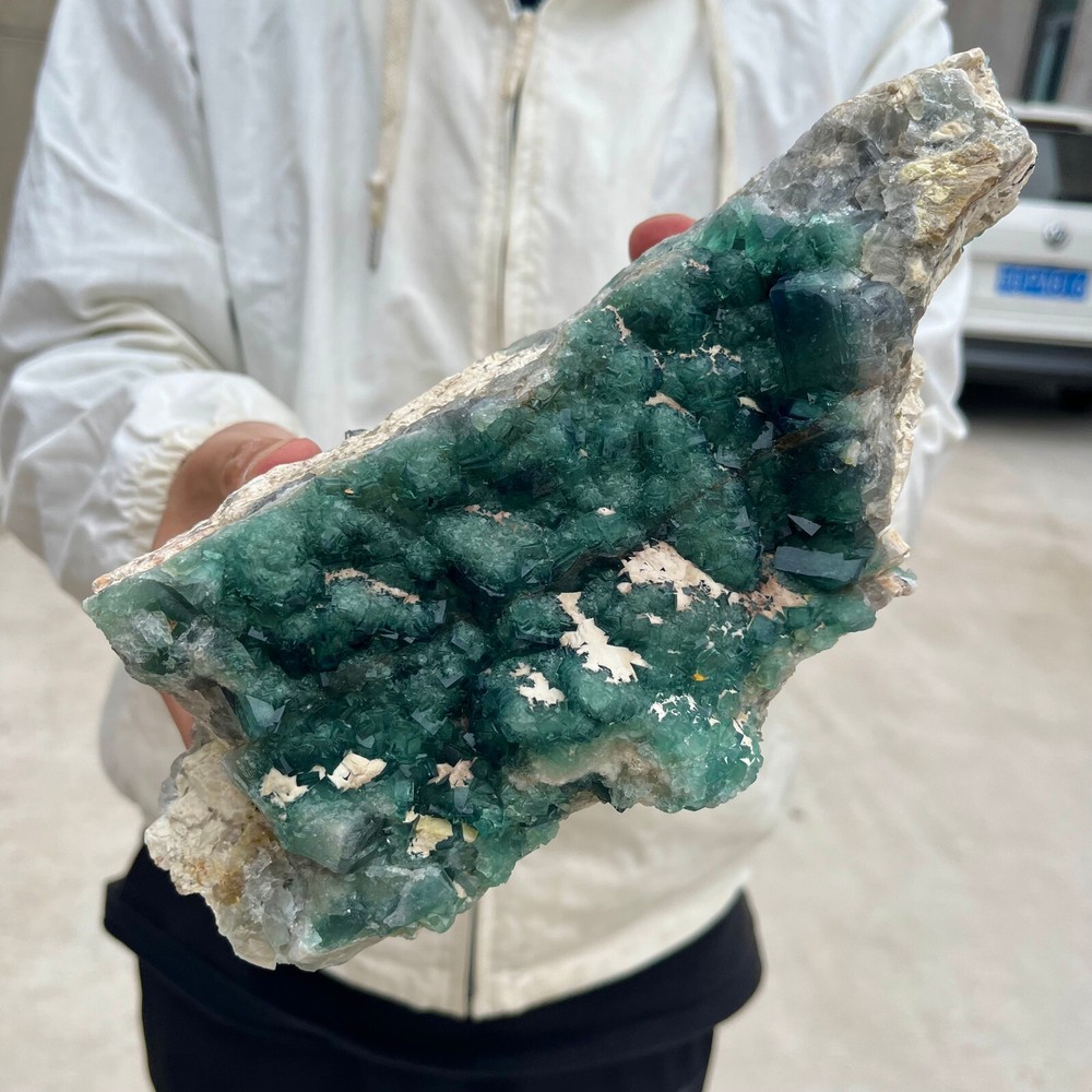 5.7LB Natural Green Fluorite Cube Quartz Crystal Cluster Mineral Specimen