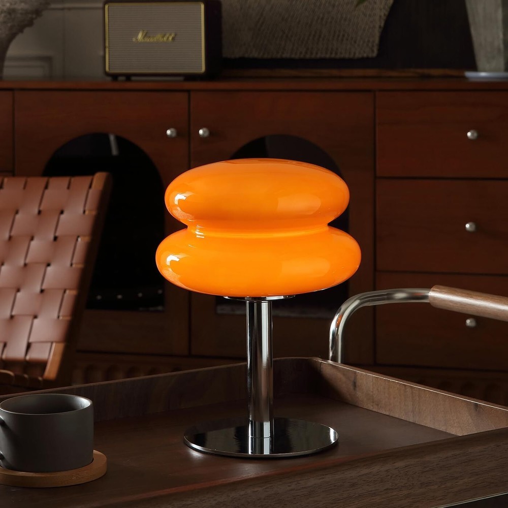 Mid Century Modern Orange Mushroom Nightstand Lamp with Dimmer