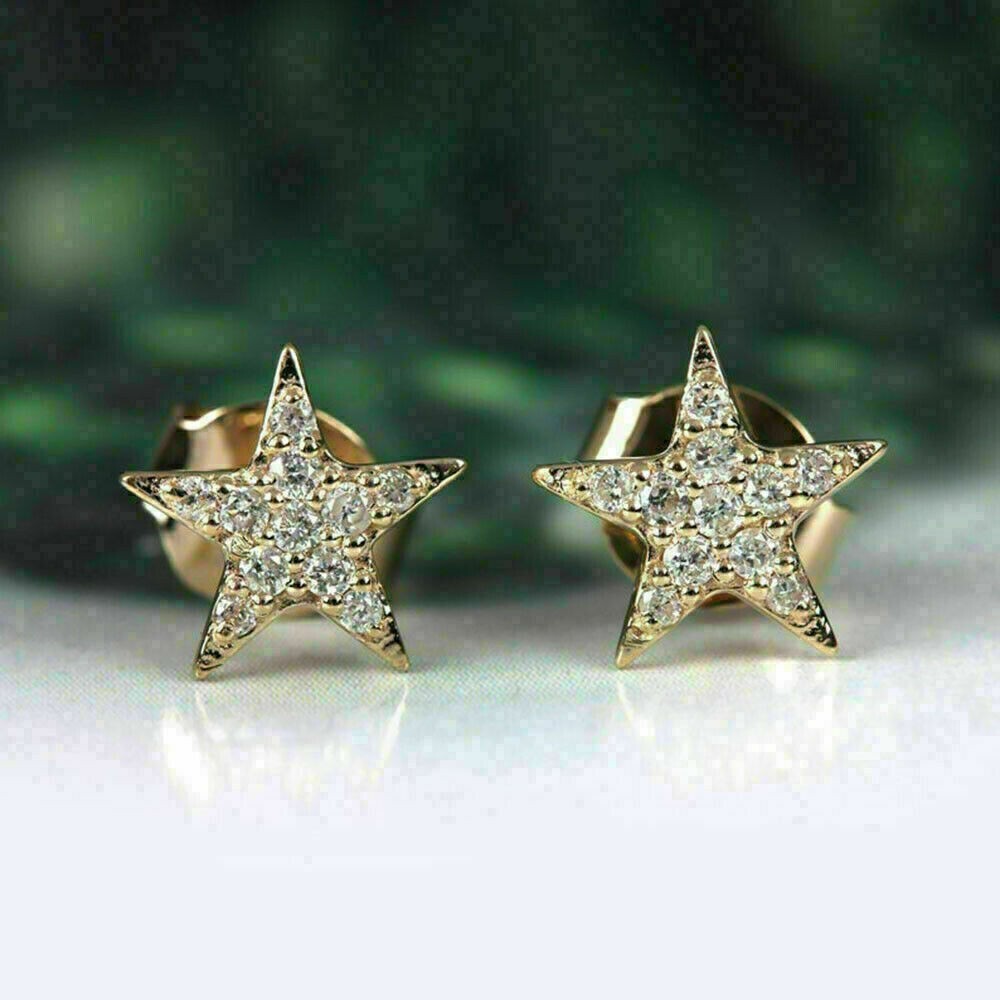 Round Cut Simulated Diamond Stunning Star Stud Earring In 14k Yellow Gold Plated