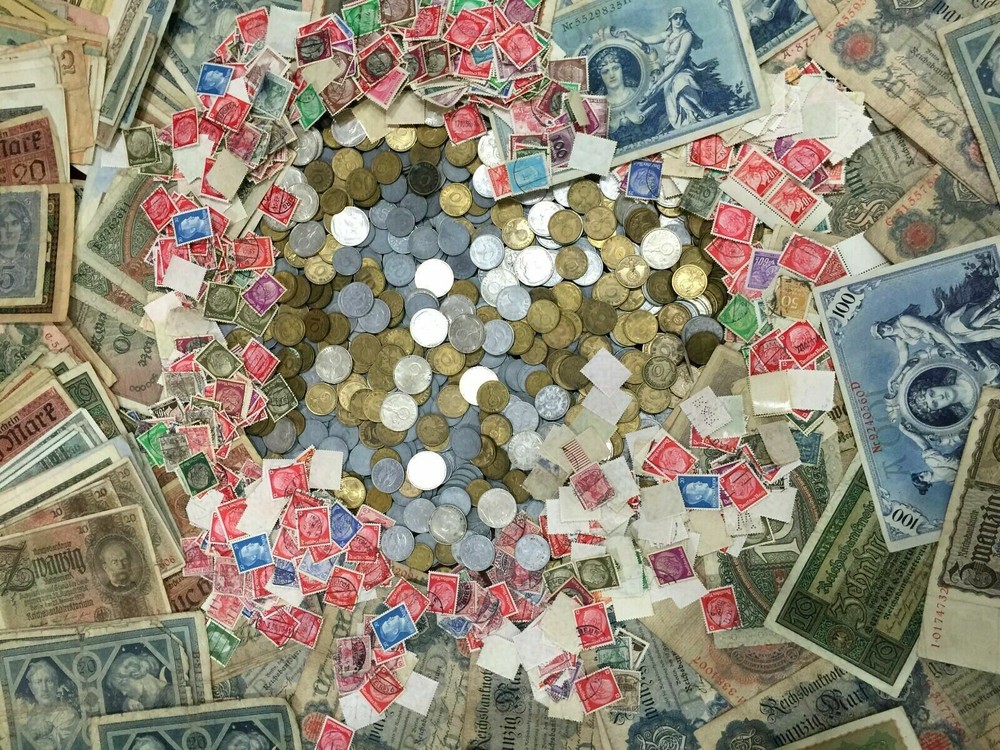 Clearance SALE Antique WWI and WW2 Germany War Coin Collection Lot & Bill-image