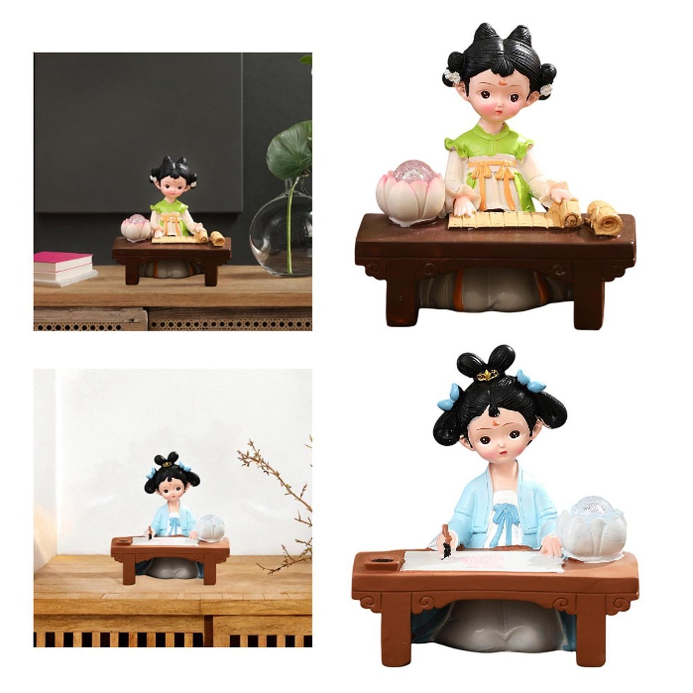 Girl Resin Statue Figurine with Light Housewarming Bedroom Lighting Ornament