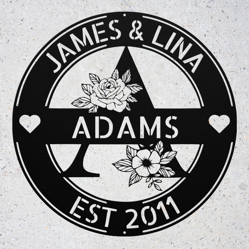 Custom Couple Metal Sign Monogram Initial Last Name Family Wall Art Gift Decor