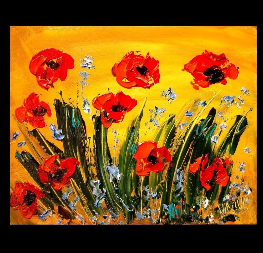 FLOWERS  Mark Kazav Original Oil Painting Wall  POP ART UNIQUE STYLE RBsdvdv