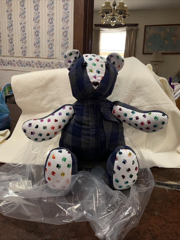 Handmade Gray Green Plaid Shirt Toy Bear