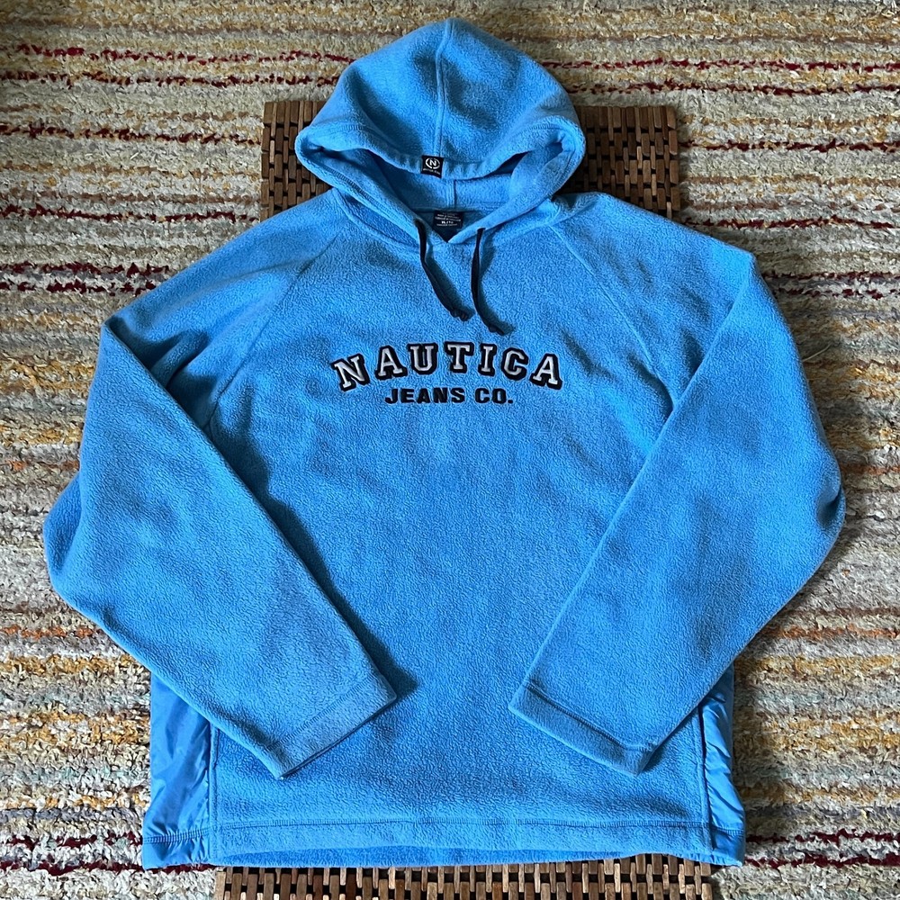Vintage Nautica Jeans Fleece Hoodie Hoody Sky Blue Men's Size XL VTG