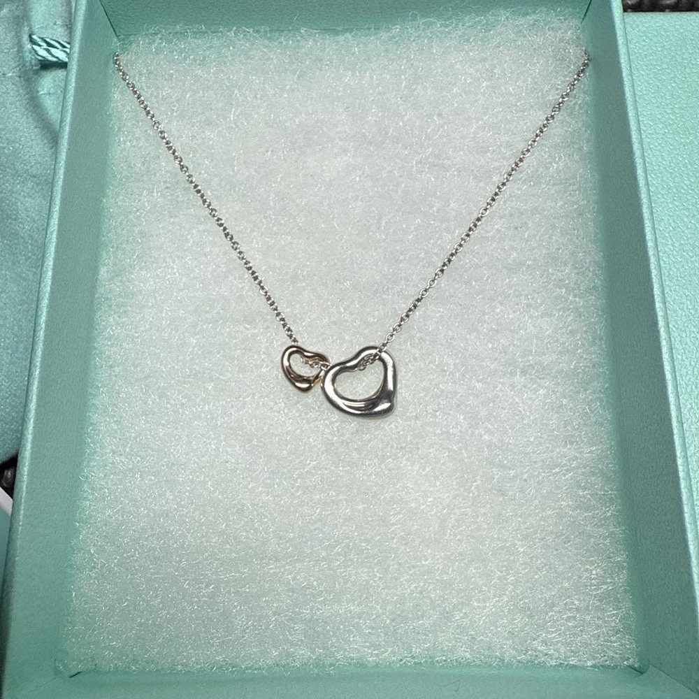 Tiffany Necklace Open Heart Double Pendant Silver New