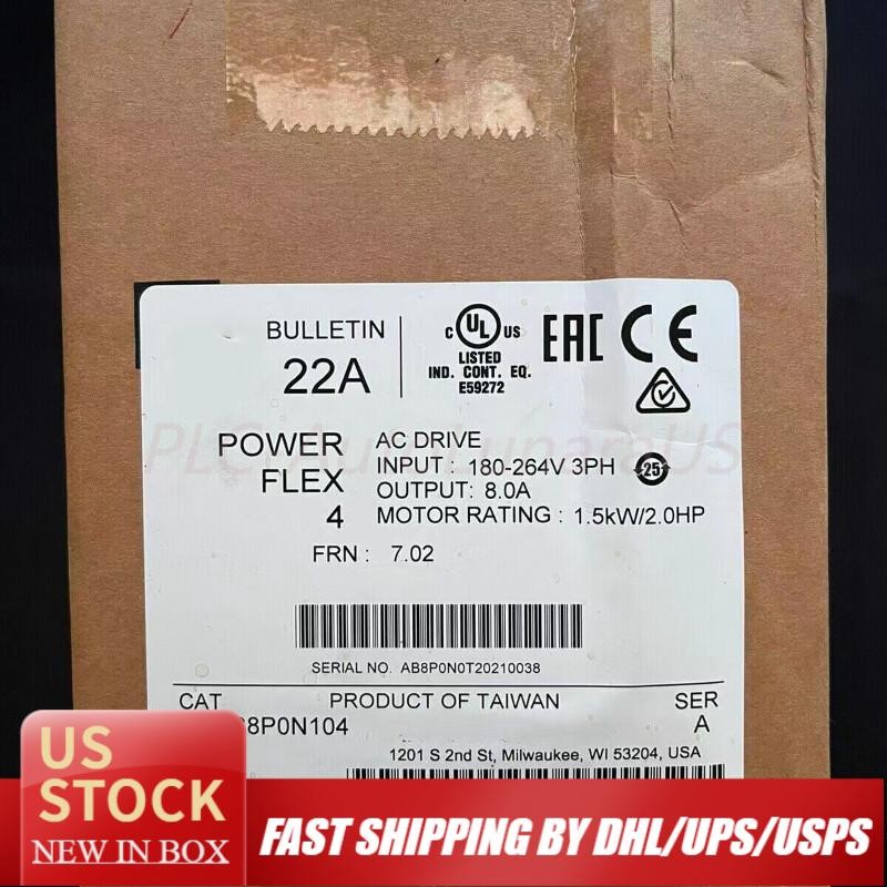 New AB 22A-B8P0N104 PowerFlex 4 1.5 kW (2 Hp) AC Drive  US Free Tax