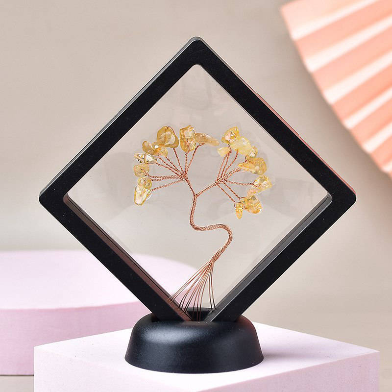 Natural Citrine Quartz Crystal Chip Bead Fortune Tree Photo Frame Ornament Gift Idea
