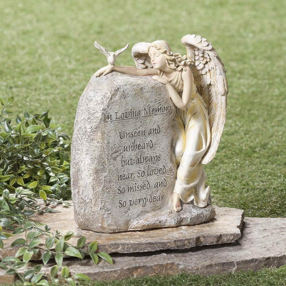 11'' In Loving Memory Angel Garden Stone, Resin Memorial Statue for Garden,Walkw