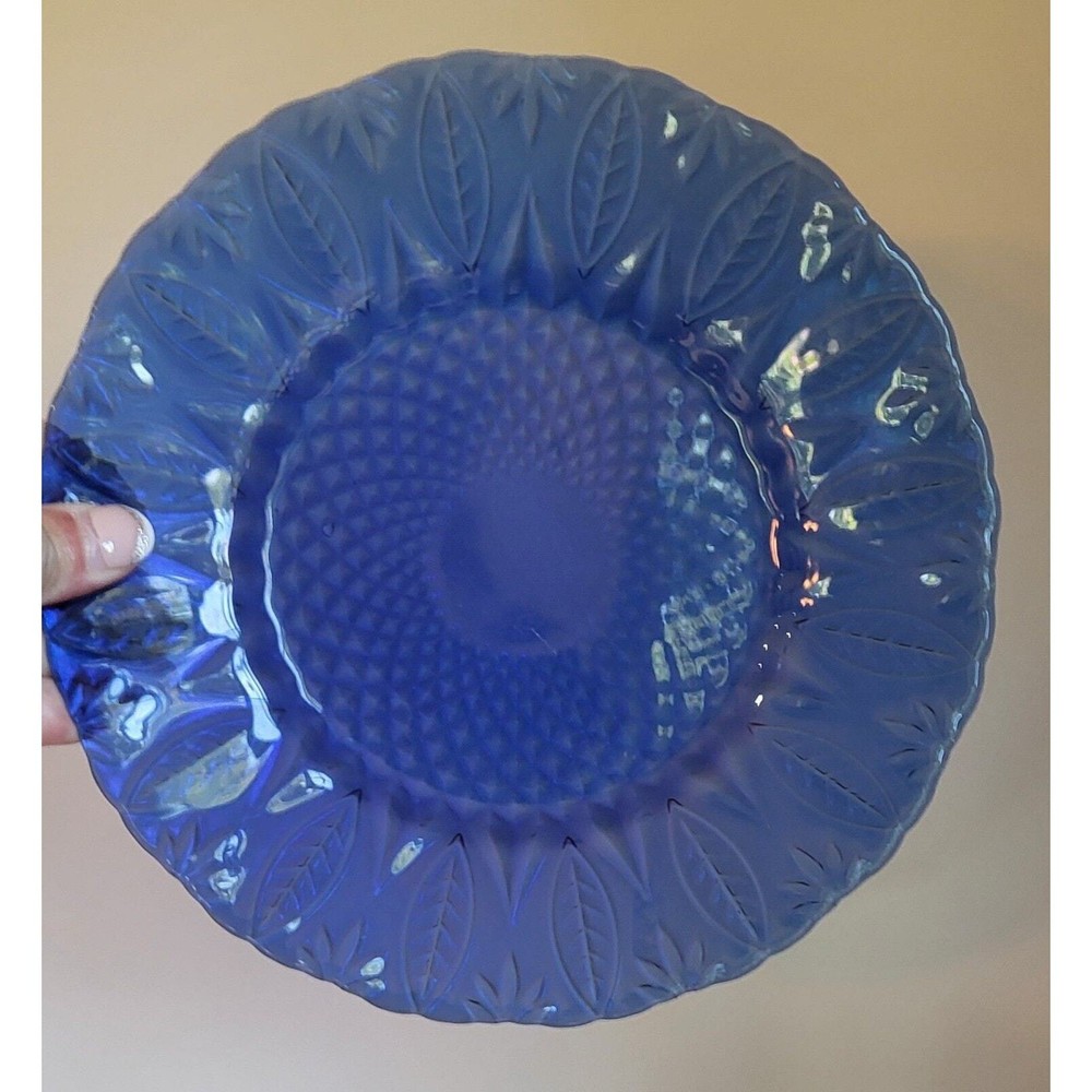 Avon Royal Sapphire Cobalt Blue SALAD Glass Plates Leaf Arcoroc France Set of 4