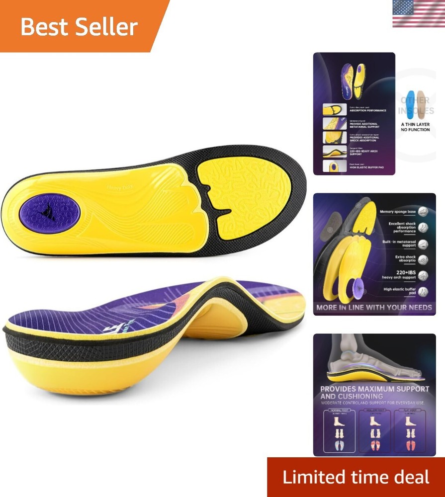 Heavy Duty Orthotic Insoles for Plantar Fasciitis Relief – Supports 220+ lbs High Arch Pain