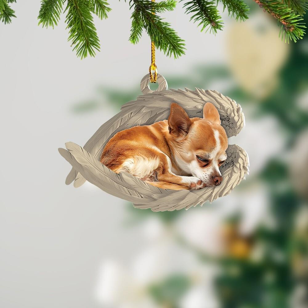 Personalized Chihuahua Dog Sleeping Angel Wings Ornament Christmas Gift Decor