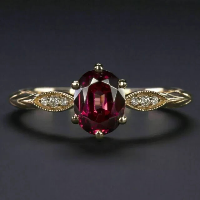2Ct Oval Cut Simulated Red Garnet Women's Engagement Ring 14k Yellow Gold Plated