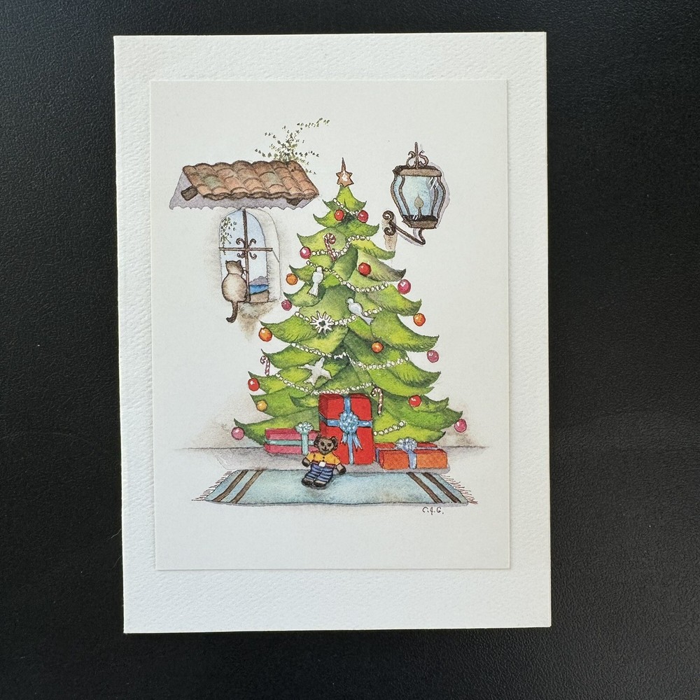 Carol Jean Green Christmas tree card SW style watercolor art print Blank vintage