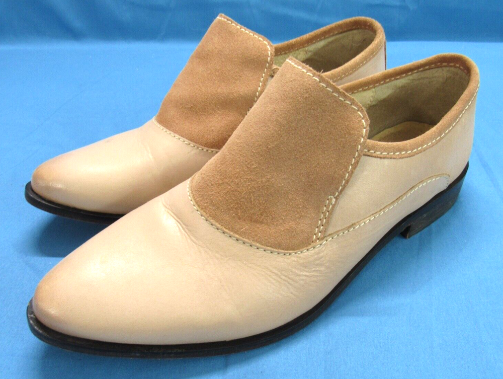 FREE PEOPLE Brady NATURAL Leather SLIP-ON Pointed-Toe FLATS LOAFERS 38 (US 7.5)