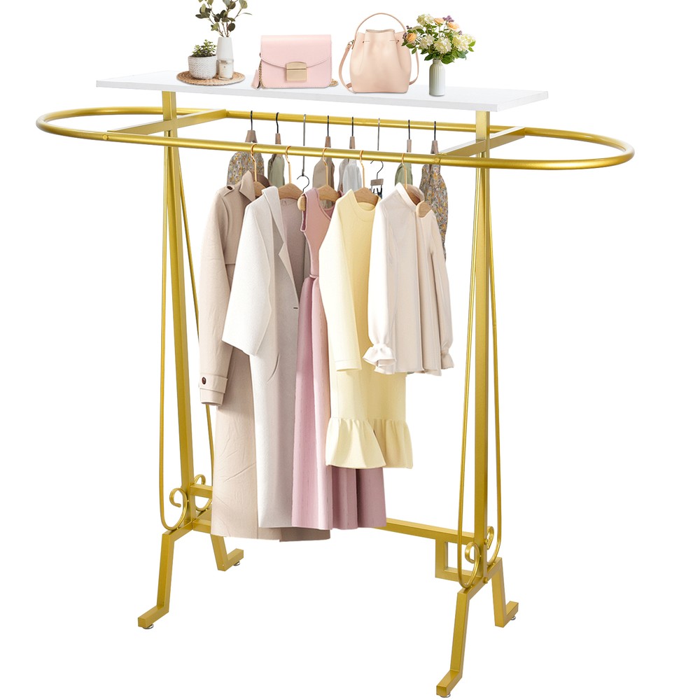 Oval Iron Clothing Display Rack with Double Garment Space Design