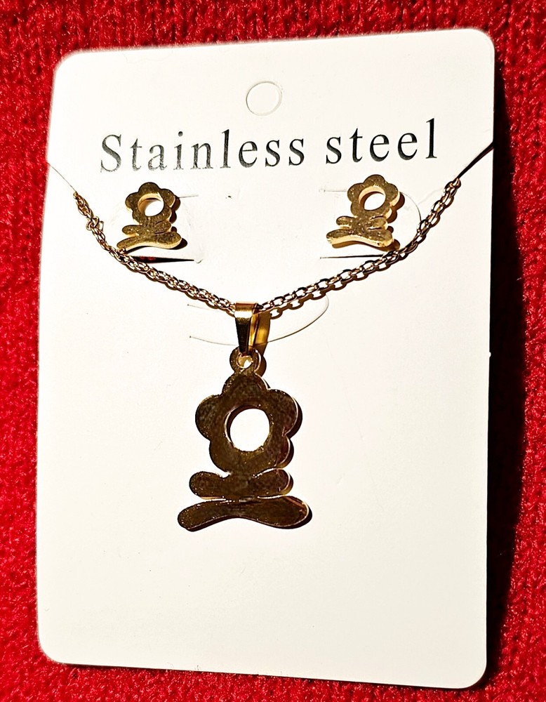 Gold-Plated Stainless Steel Heart Pendant Necklace & Earrings Set