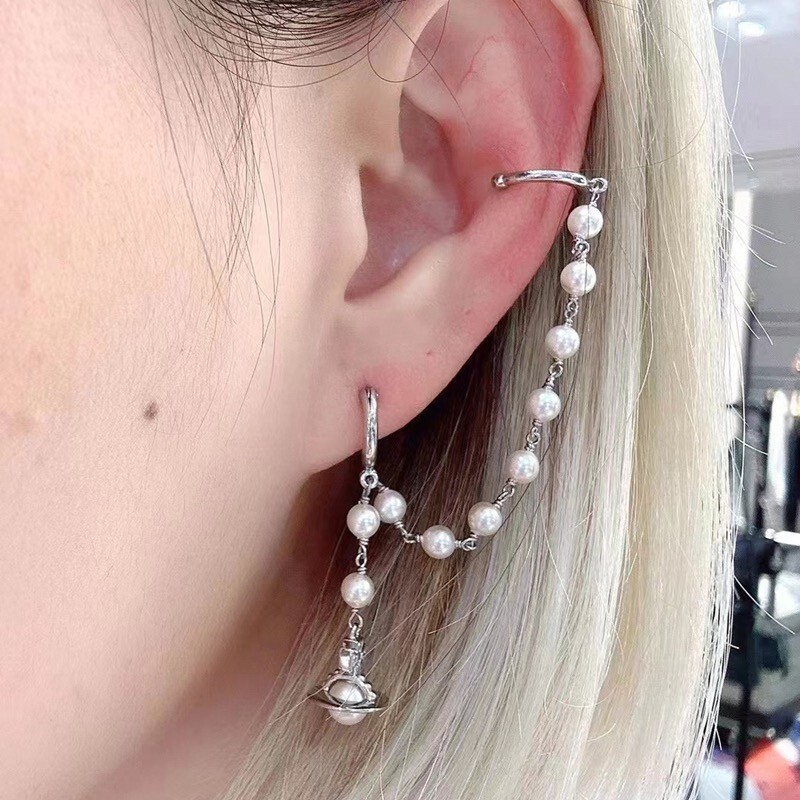 Vivienne Westwood Samara Pearl Drop Silver Cuff Earrings with Gift Box 231