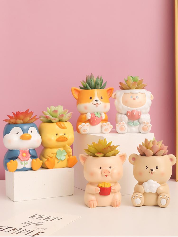 Flower Vase Resin Animal Multicolor Modern Small Solid Home Décor Free Stand