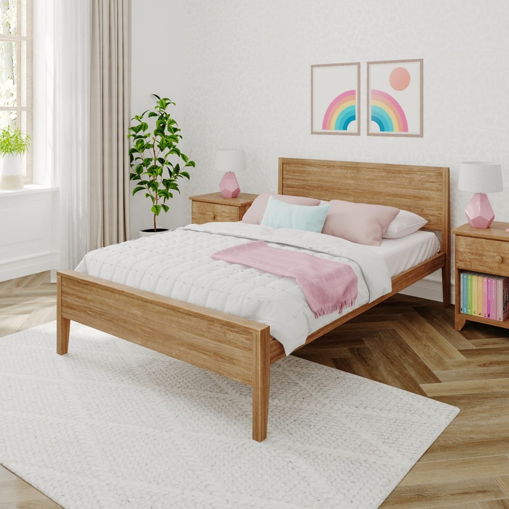 Solid Wood Full Bed Frame with Panel Headboard for Kids and Adults-image