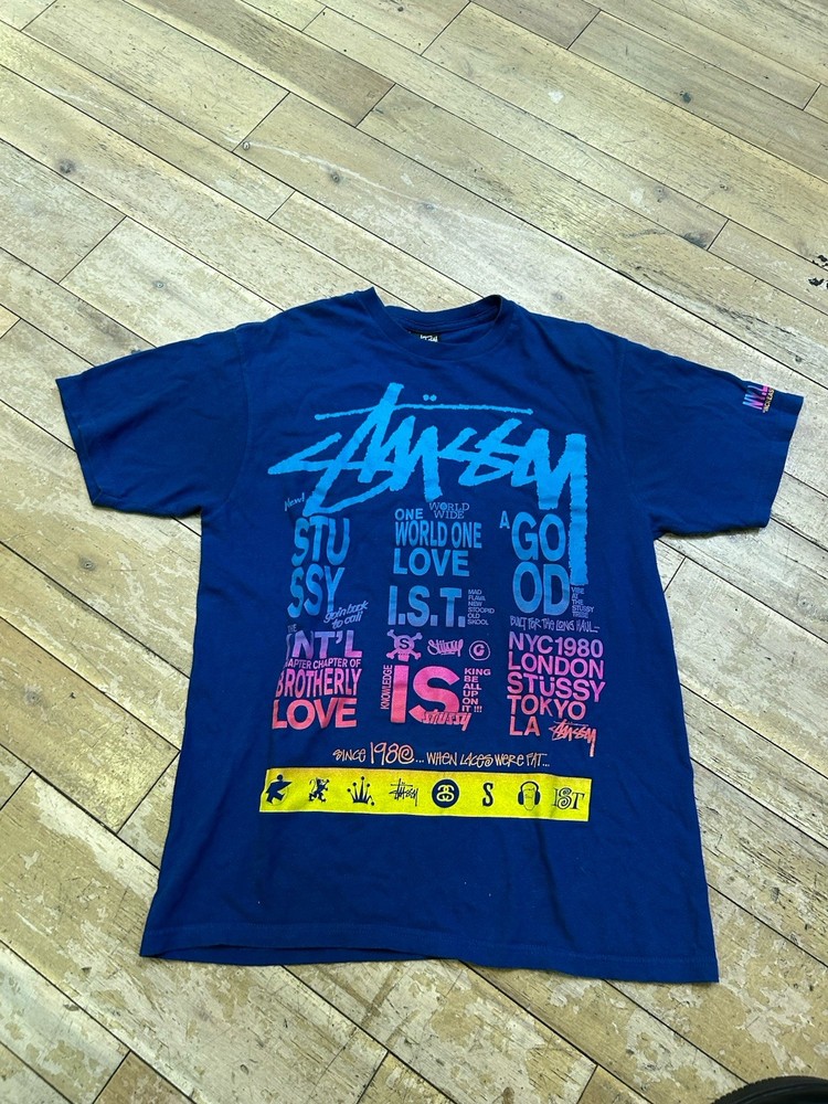 Stussy One World Shirt Blue Size M Casual Streetwear Tee