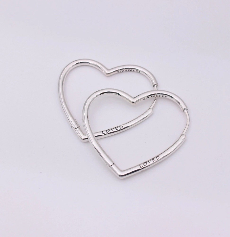 *NEW* Large Pandora Moments 925 Silver Asymmetrical Heart Hoop Earrings 297822