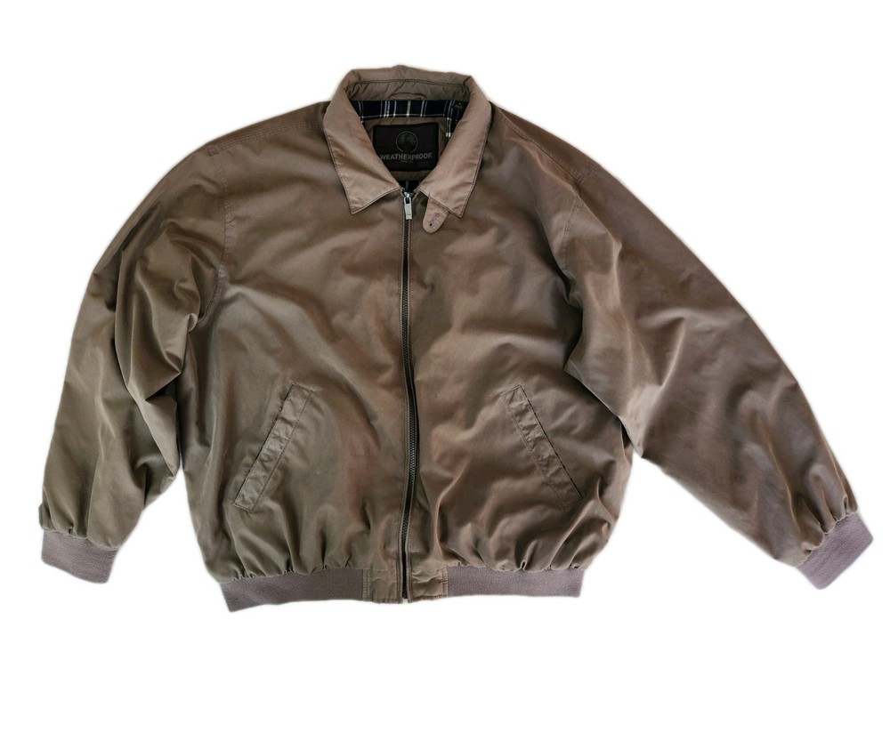 Vintage Weatherproof Men's XL Microsuede Tan Bomber Jacket  Harrington Style EUC