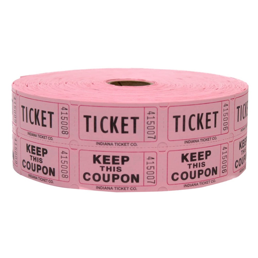 INDIANA TICKET CO. 2,000 Pink Raffle Tickets Double Roll, Premium Quality 50/...