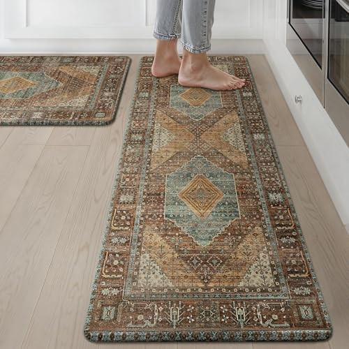 2PCs Washable Anti-Fatigue Kitchen Floor Mats for Cushioned Comfort
