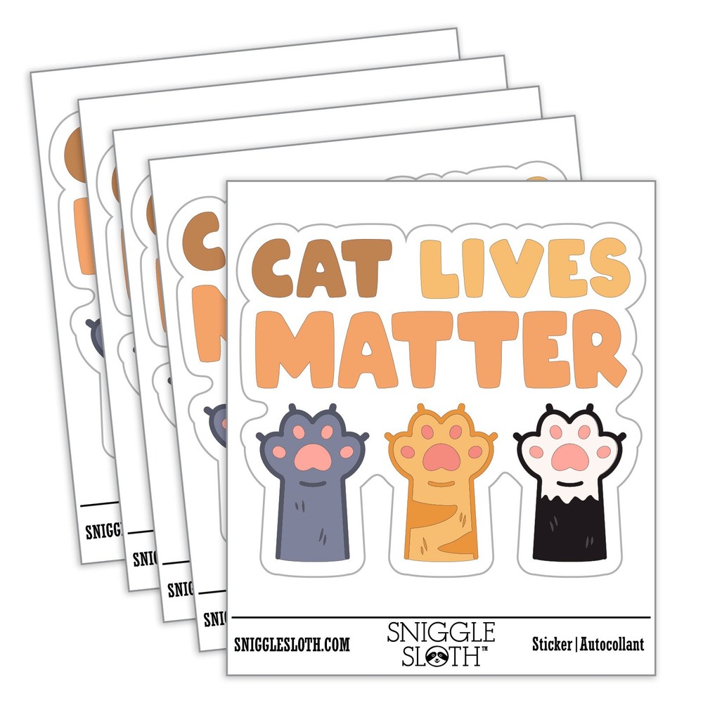 Cat Lives Matter Cat Paws Waterproof Vinyl Decal Sticker Set - 5 Pack