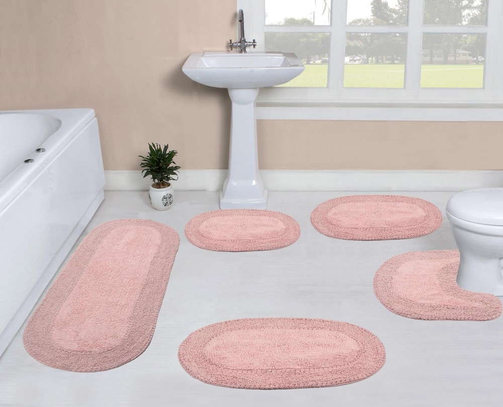 Double Ruffle Cotton Bathroom Rug Set Soft Washable Non-Slip Floor Mat