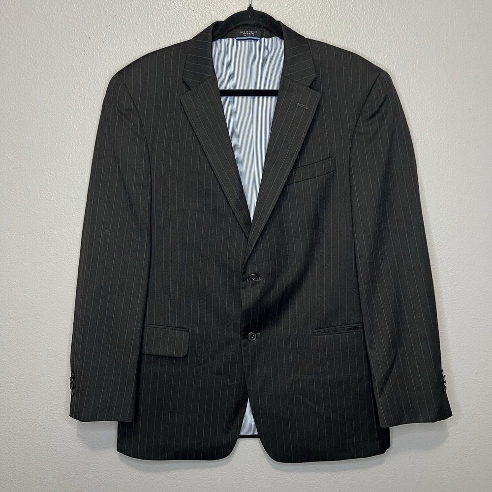 Tommy Hilfiger Men's Black White Pinstripe Wool Suit Jacket 42R Business Attire