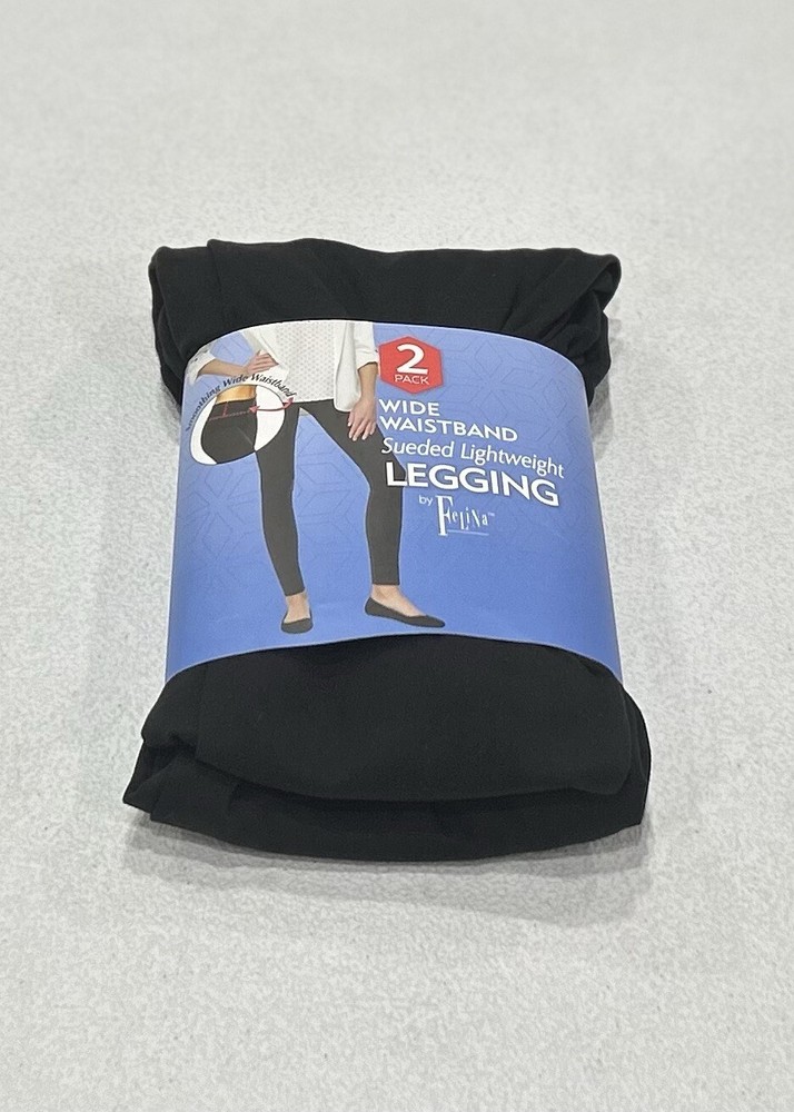 Felina Women’s Wide Waistband Sueded Legging 2-Pack Black Size S