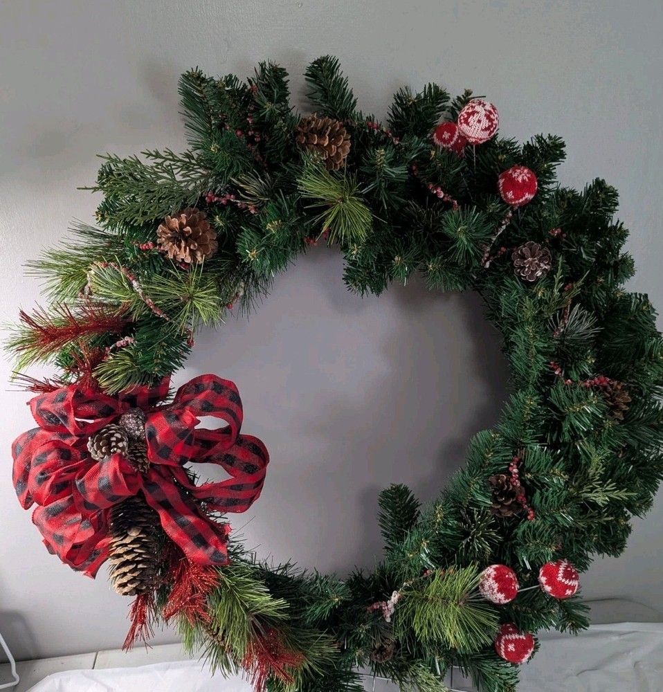 AFTER CHRISTMAS SALE! Handmade Door Wreath Natural looking Pine & Mixed Greens-image