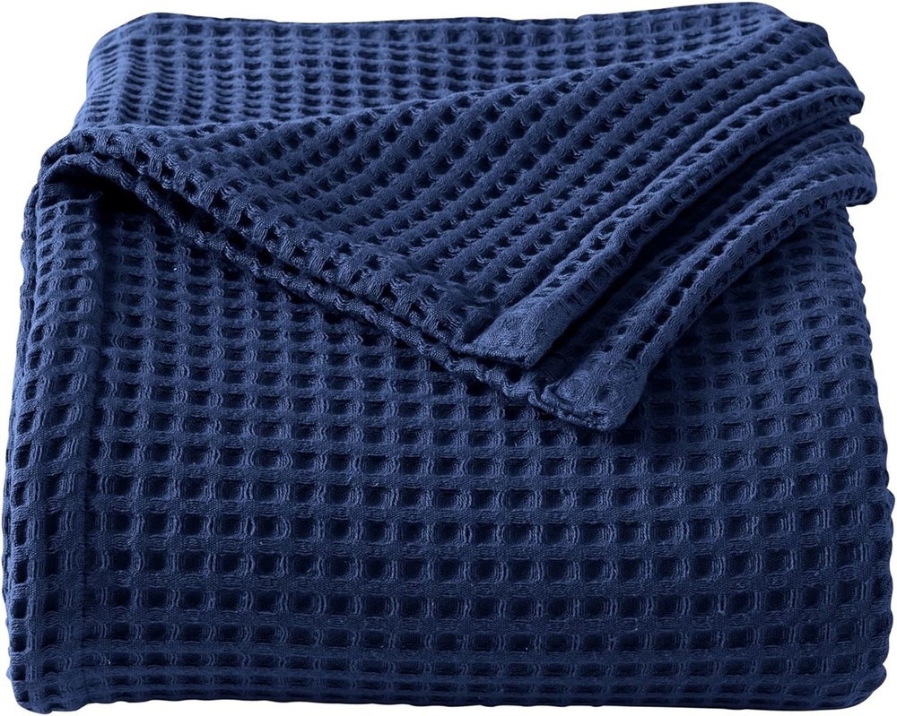 100% Cotton Waffle Weave Bed Blanket | Soft, Breathable, and King, Navy