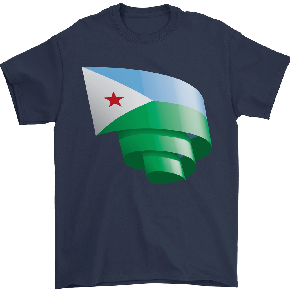 Curled Djibouti Flag Djiboutians Day Football Mens T-Shirt 100% Cotton