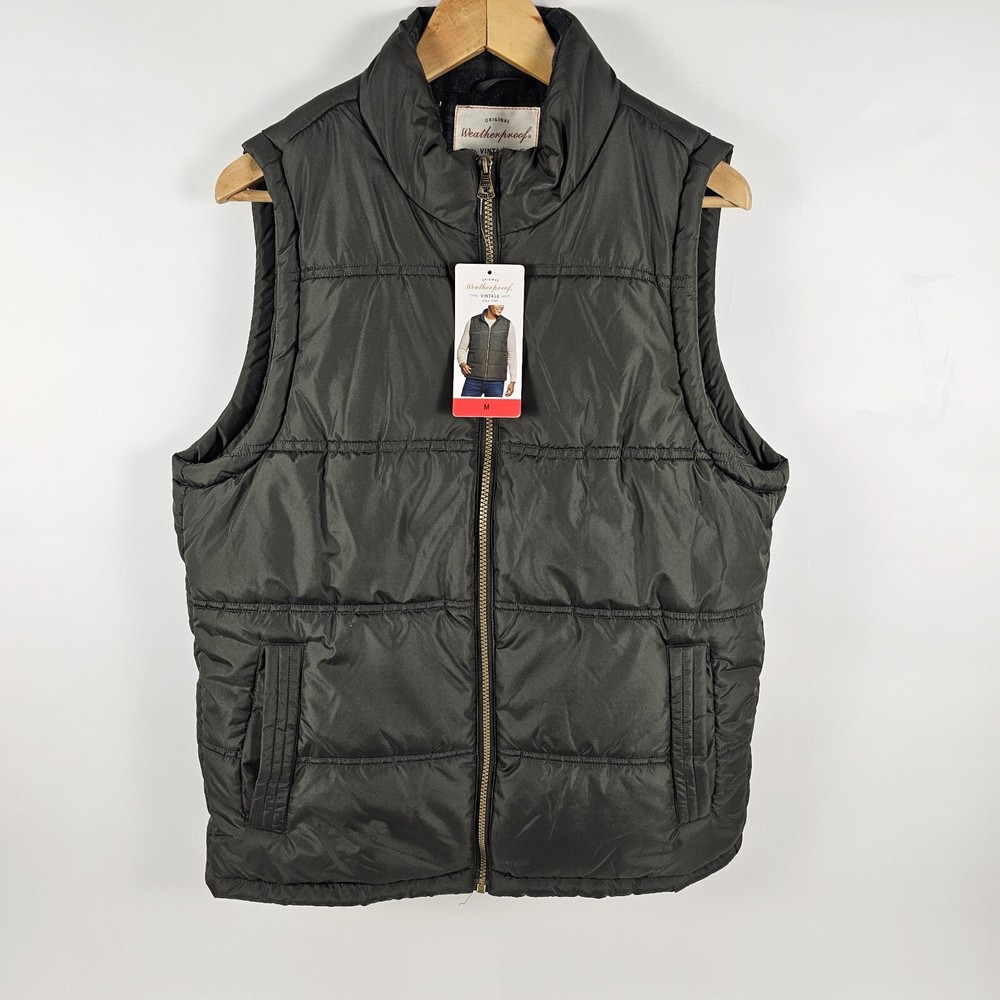 Vintage Green Flannel-Lined Puffer Vest for Men Size M Weatherproof
