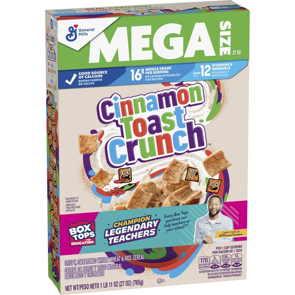 Cinnamon Toast Crunch Breakfast Cereal Crispy Cinnamon Cereal Mega Size 27 oz